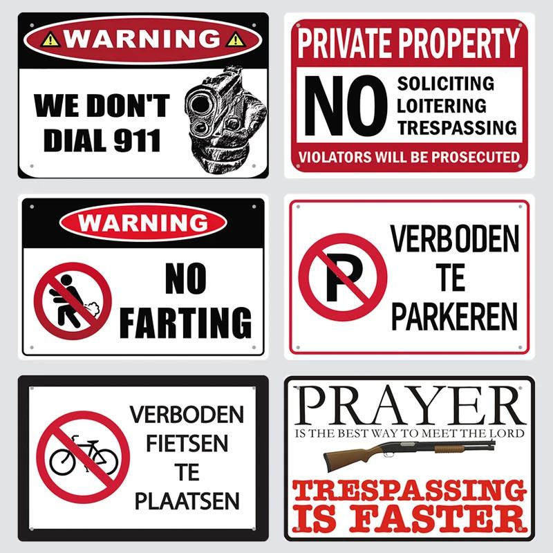 Warning Tin Sign Private Property Gun No Trespassing  Retro Vintage Plaque Danger Vedio Safety Home Door Street Bar Wall Decor
