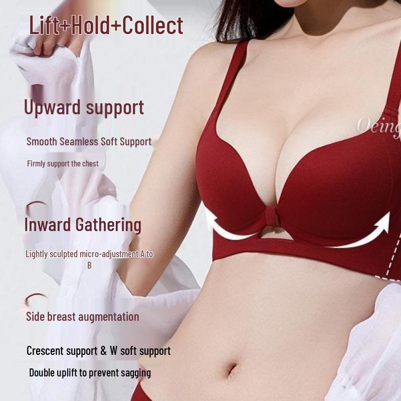 Original Red Seamless Uplift Anti-Sag Bra with Side Support, No Underwire
