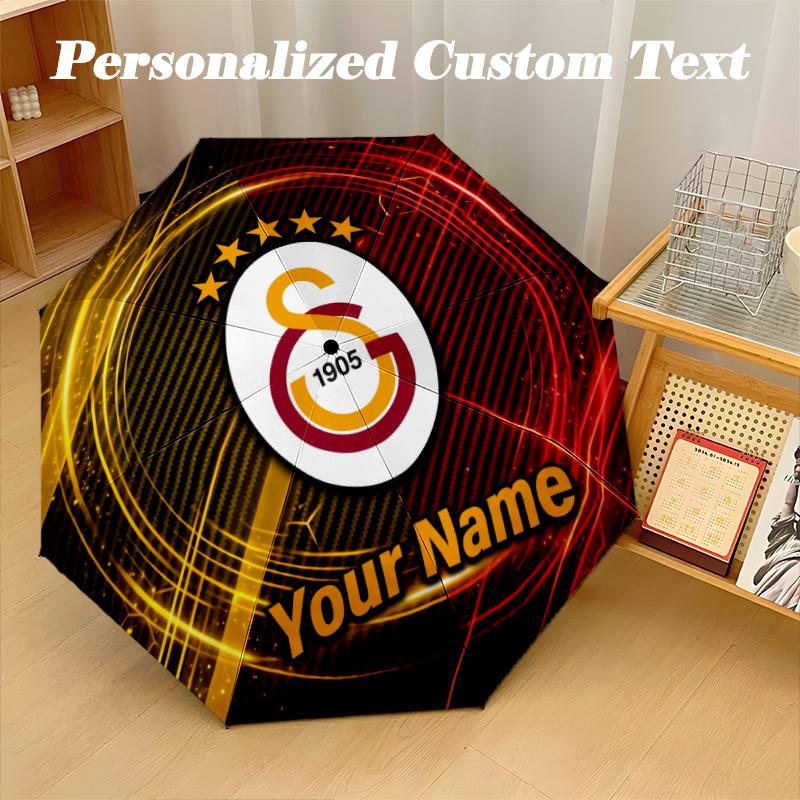 8 Rib Auto Folding Umbrella Galatasaray FC Print Custom Name Text Portable Rain Gear