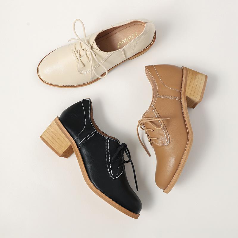 Chunky Heel Retro Leather Shoes British Style High Heel Single Shoes Casual Shoes Fashionable Versatile Women's Shoes