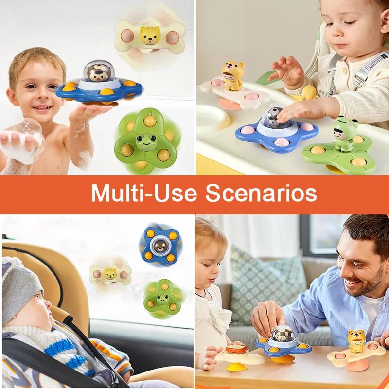 Non-Toxic Baby Soothe Cartoon Airplane Sucker Spinner Suction Sensory Toy Baby Bath Rotating Rattles Early Educational Montessoris Toys