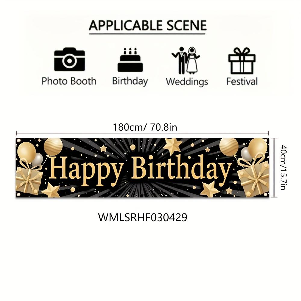 1pc Birthday Banner 70.8in x 15.7in - Gold Stars Balloons Design Outdoor Party Decor Birthday Outdoor Party Decor Gold Stars Theme Durable