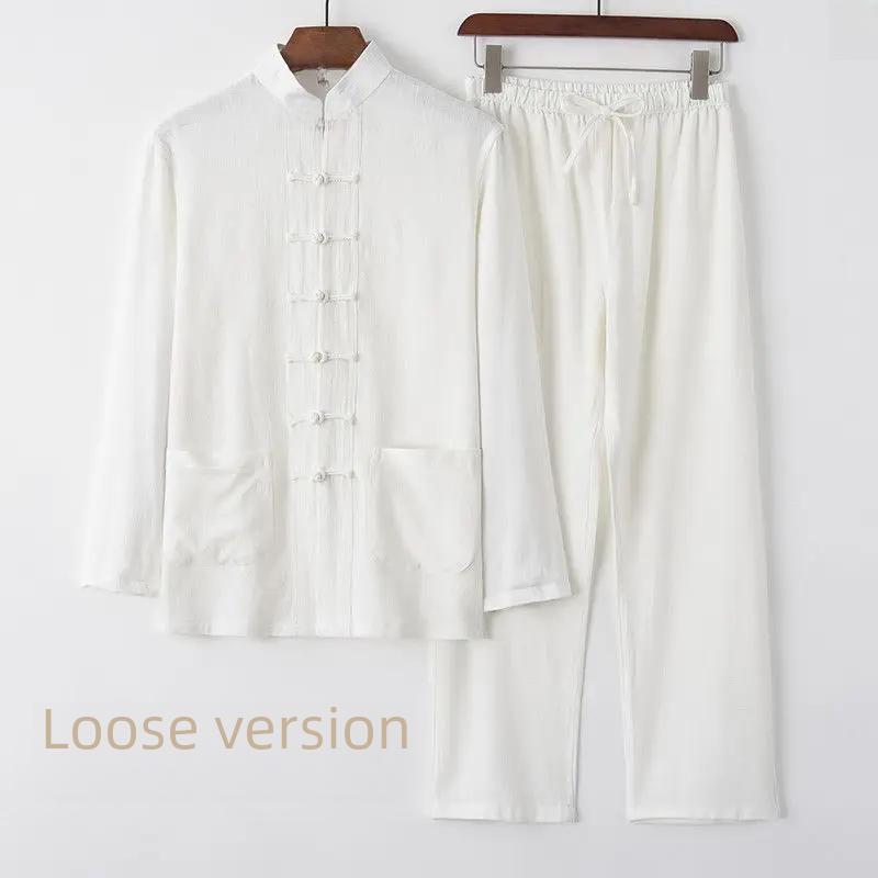 Men's Cotton Linen Tang Suit - Long-Sleeve Retro Chinese Buttoned Attire for Middle-Aged & Elderly, Loose Tai Chi Style
