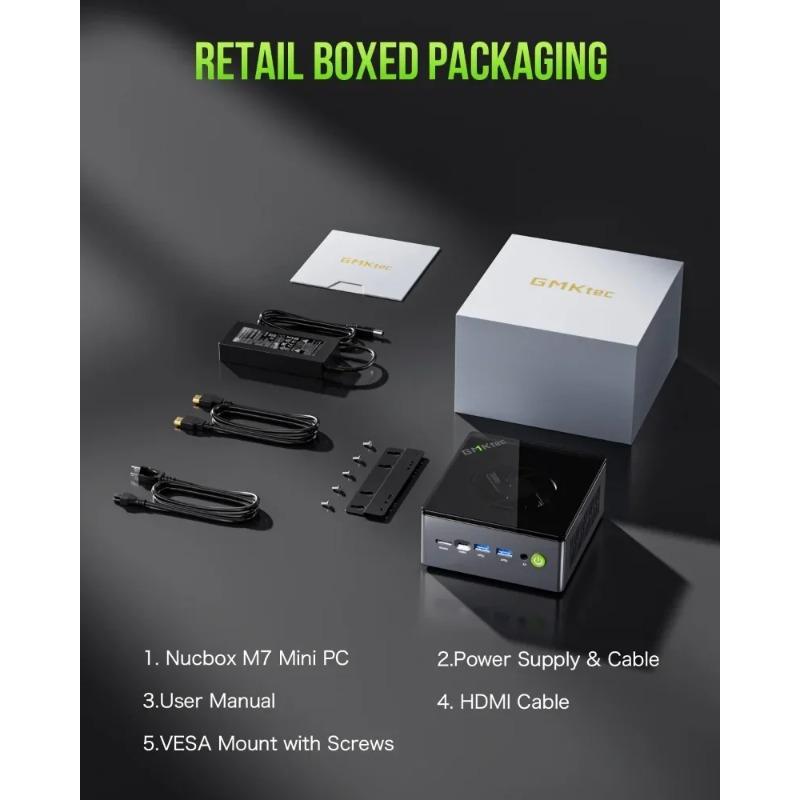 GMKtec M7 Mini PC R7 PRO 6850H Windows 11 Pro DDR5 4800MHz NVMe PCIe 3.0 WiFi 6 BT5.2 USB4.0 2 Fans 70W TDP Oculink Port Gaming