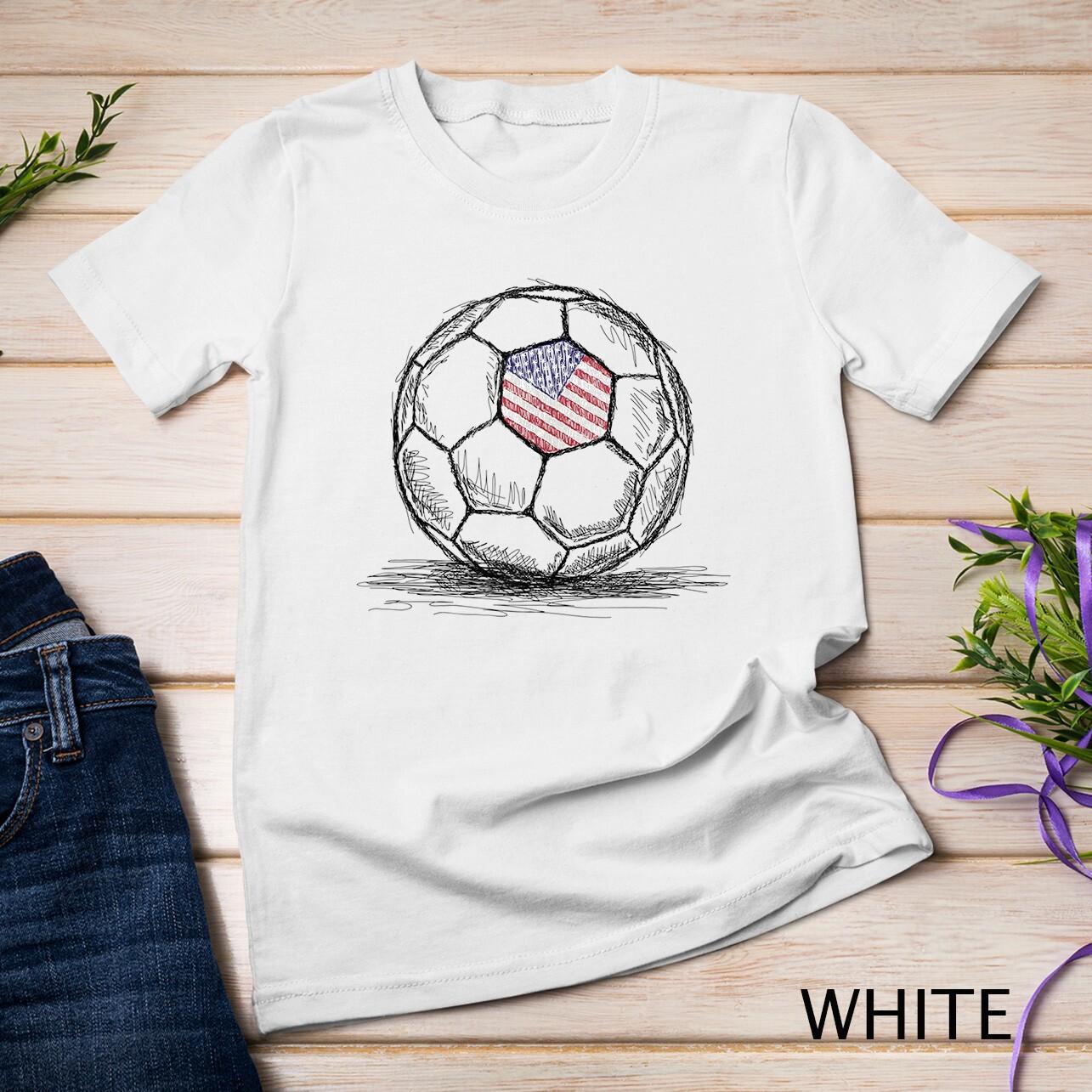 US USA America Soccer Ball Football with Flag Unisex T-Shirt Mens Womens Tees Top S