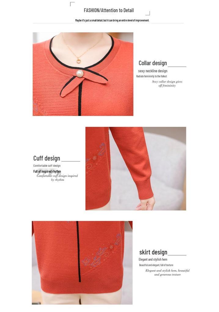 Stylish Plus Size Knitwear for Middle-aged & Elderly Women - Round Neck, Long Sleeve, Loose Fit, Autumn/Winter 2023 Sweater