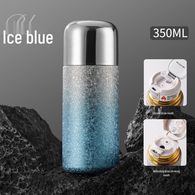 Trendy Titanium-Coated Pocket Thermos: Ice Flower Straw Cup – Cute, Compact, and Portable for Outdoor Use