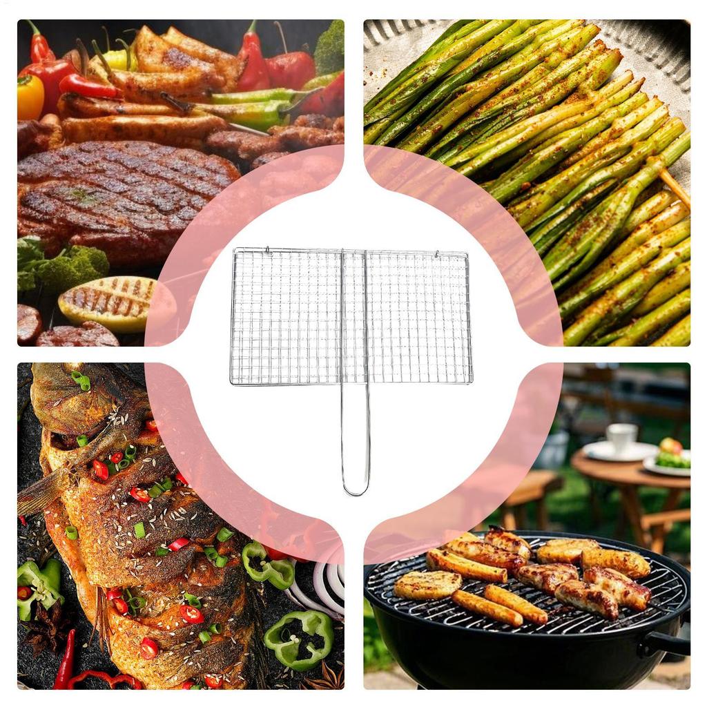 Stainless Steel Grill Basket BBQ Net for Steak Fish Chicken Meat Veggies Outdoor Camping Fishing Kitchen Cooking