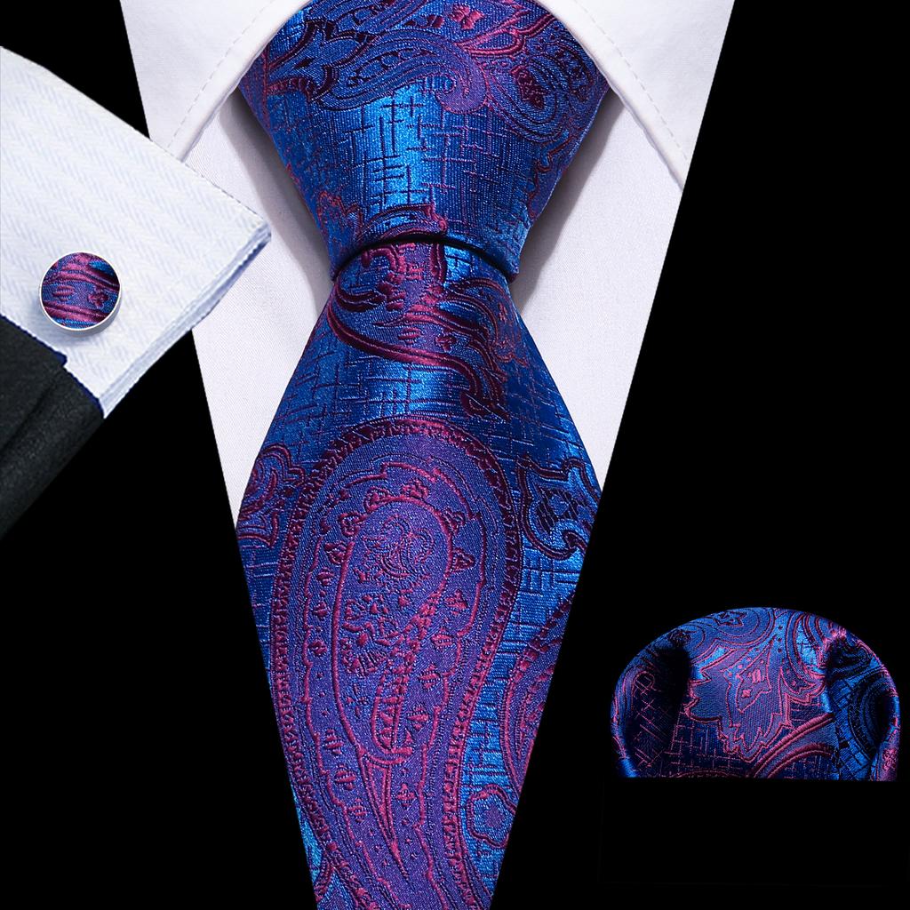 Barry.Wang Floral Ties for Men Woven Paisley Wedding Necktie Handkerchief Cufflinks Formal Casual Set
