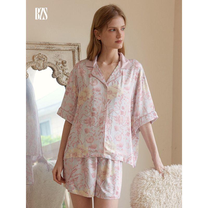 Summer 2024 New Arrival Short-Sleeve Pajamas Print Thin Loose Suitable for Daily Wear Two-piece Set Homewear for Women