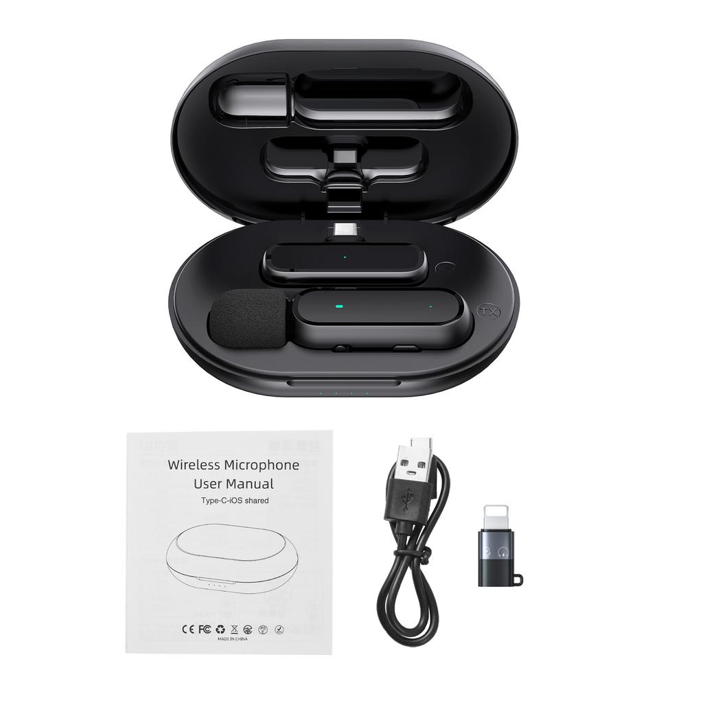 Wireless Clip on Microphone Wireless Mic Receiver and Transmitter with Charging Box for Type C Mobile Phone