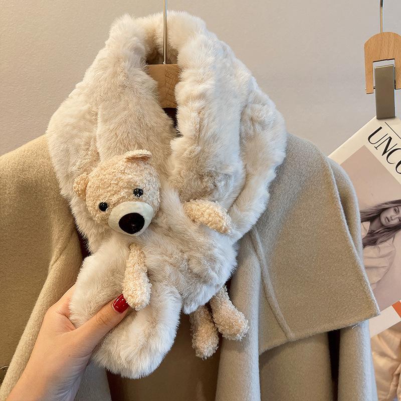 New Plush Scarf Autumn and Winter Warm Student Cute Female Korean Version Ins Fashion Bear Furry Scarf