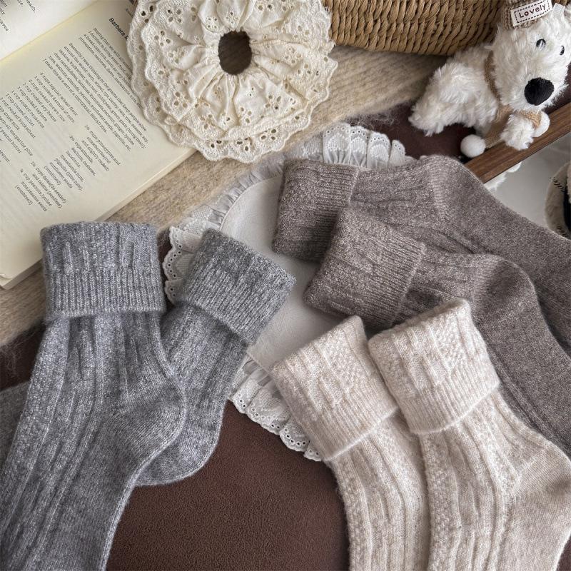 Proste Pogrubione Grube Igły Jednolity Kolor Ciepłe Skarpety z Wełny Polarowej Dziecięce Skręcane Ciepłe Magazynujące Ciepło Skarpety Damskie