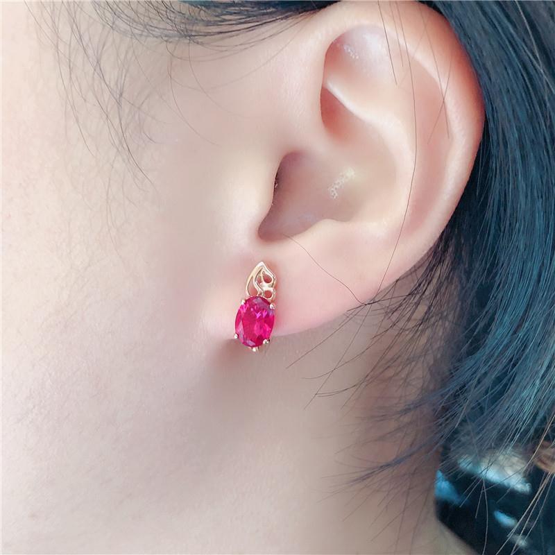 Purple Gold Inlaid Redstone Earrings Rose Gold Plated Color Gold Simple Fashion Temperament Ear Buckle