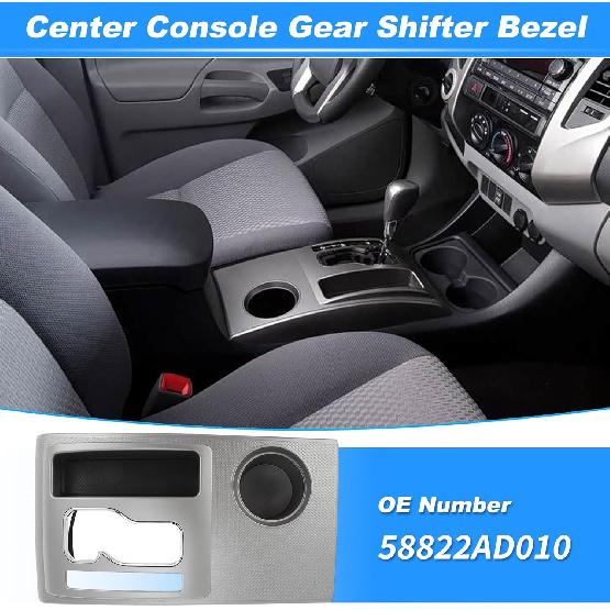 No.58822AD010 Center Console Gear Shifter Bezel Shift Panel Cover Cup Holder for Toyota Tacoma 2005-2015 Silver Tone Interior Trim
