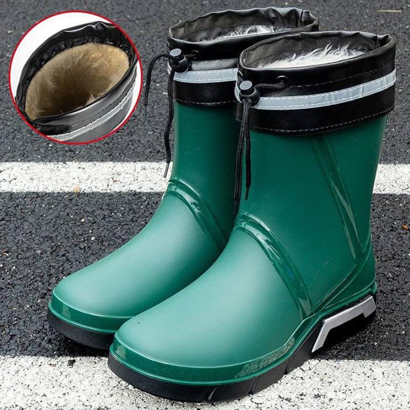 

Модные мужские резиновые сапоги длиной до середины икры, нескользящие, водонепроницаемые, резиновые сапоги для мытья автомобиля, рыбалки, отдыха, работы, резиновая обувь с хлопком 44