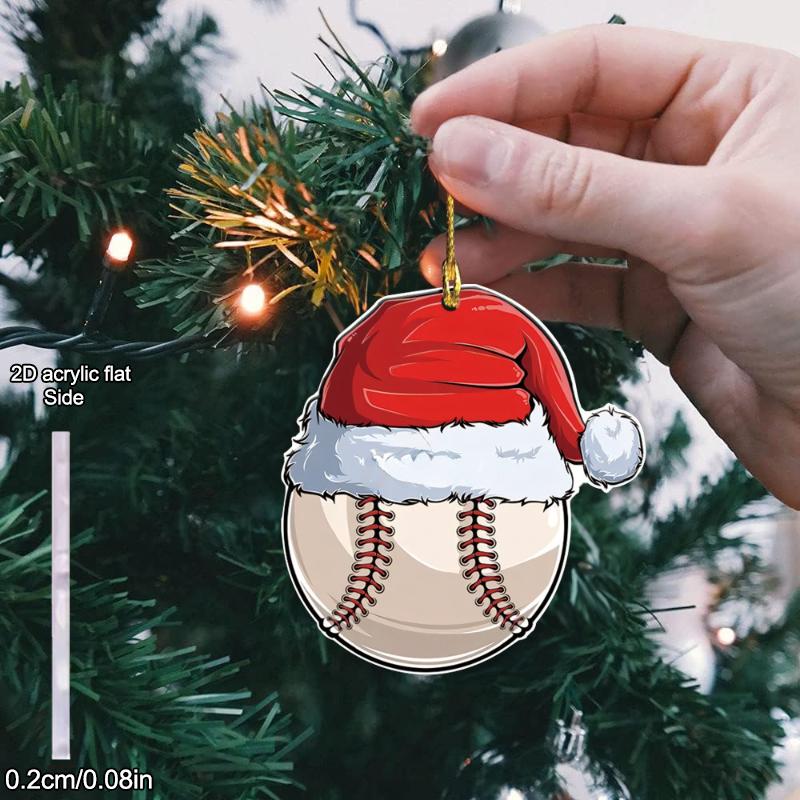 1pcs Baseball Santa Hat Christmas Ornament, Acrylic Sign, Four Seasons Decoration, with Wall Hanging, Novelty Home Decor