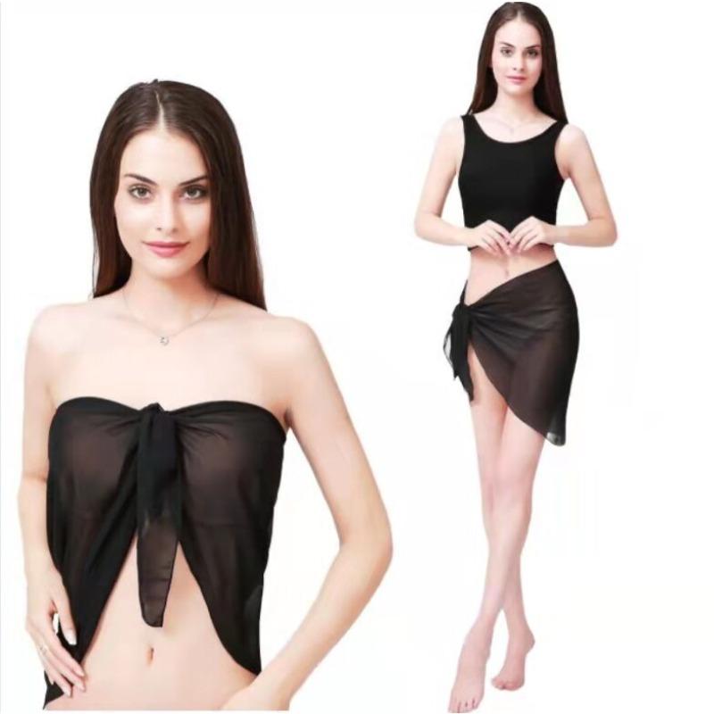Sheer Wrap Dress Women's Swimsuit Bodycon Swimsuit Skirt Beach Bikini Cover-Up Dress Chiffon