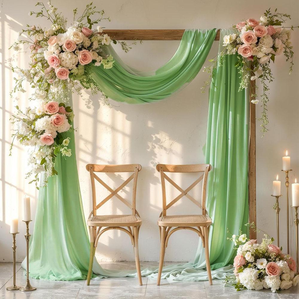 Sage Green Chiffon Background Curtains, Wedding Tablecloths and Draperies, Wedding Arch Party Decorations, Chair Decorations