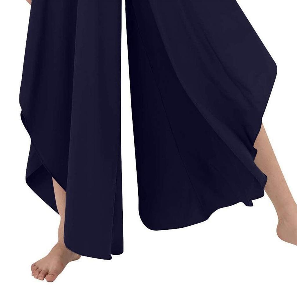 Wide Leg Pleated Pants Plain Color Casual Fitted Asymmetrical Hem Long Pleated Pants for Women Lady