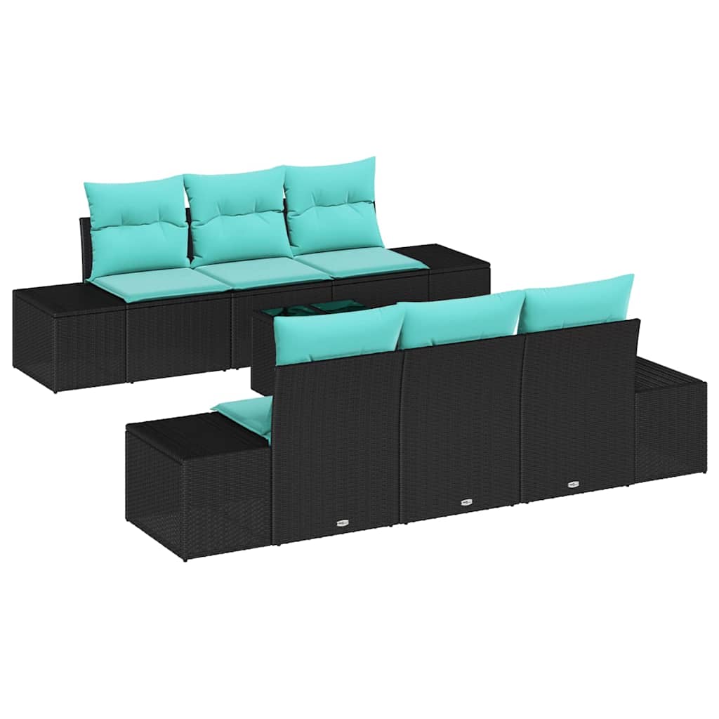 Garden Sofa Set 8 pcs Black and Turquoise Poly Rattan