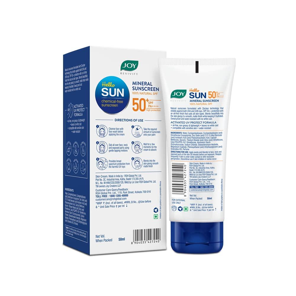 Joy SPF 50 PA++++ Mineral Sunscreen for Oily Skin 50ml | Oil-Free, Lightweight, Zero White Cast, Chemical-Free Protection