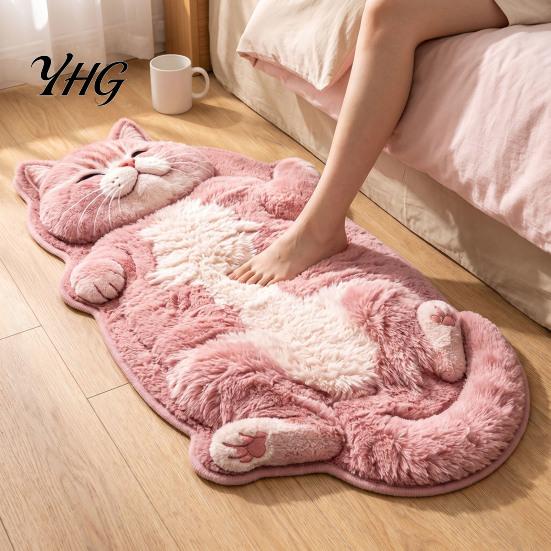Washable Entryway Runner Sleeping Cat Rug, Ultra Absorbent Plush Bath Mat, Cute Kitty Kitchen Carpet Area Non-slip Door Mat for Bathroom Bedroom Home