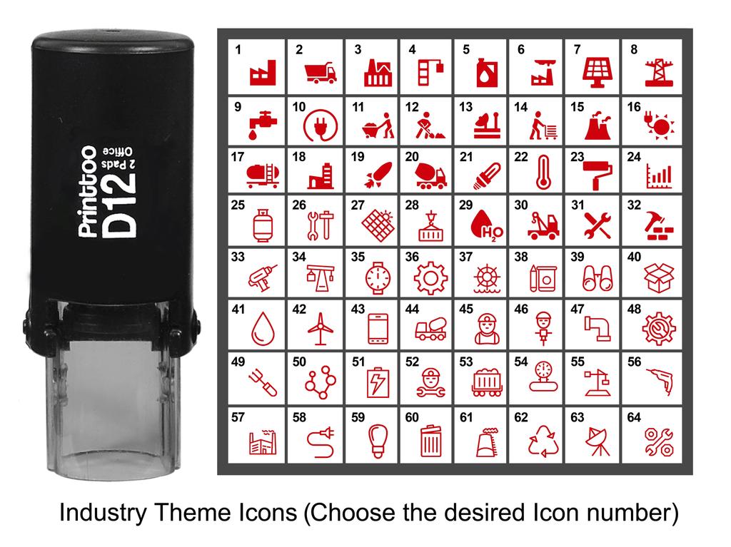 Printtoo Industry Theme Icons Round Rubber Stamp Self Inking Stamper 12 mm