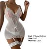 Bow Decor Deep V-neck Backless Pajamas Thong Set Crochet Lace See-through Ladies Sleepwear Briefs Set Ladies Clothing