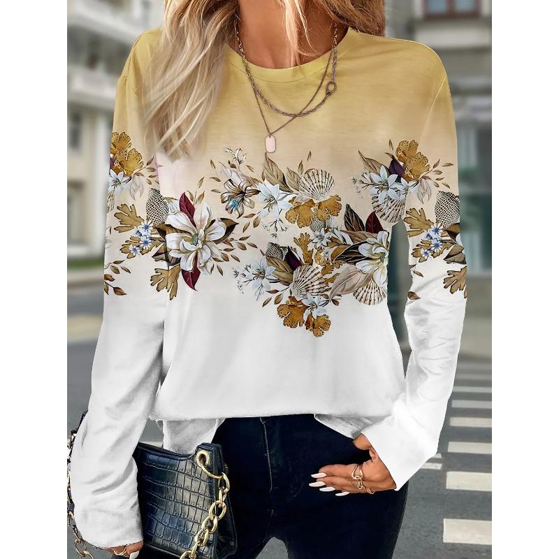 3D Print Floral Graphic Women's T Shirt Spring Autumn Long Sleeve Tops Basic Design Fashion O-Neck Fit Y2K Sweatshirt For Girls