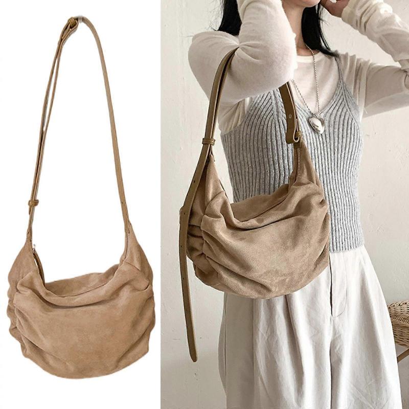 Pleated PU Leather Dumpling Bags With Spacious Compartment For Women Elegant Single Shoulder Bags Crossbody Purse brown