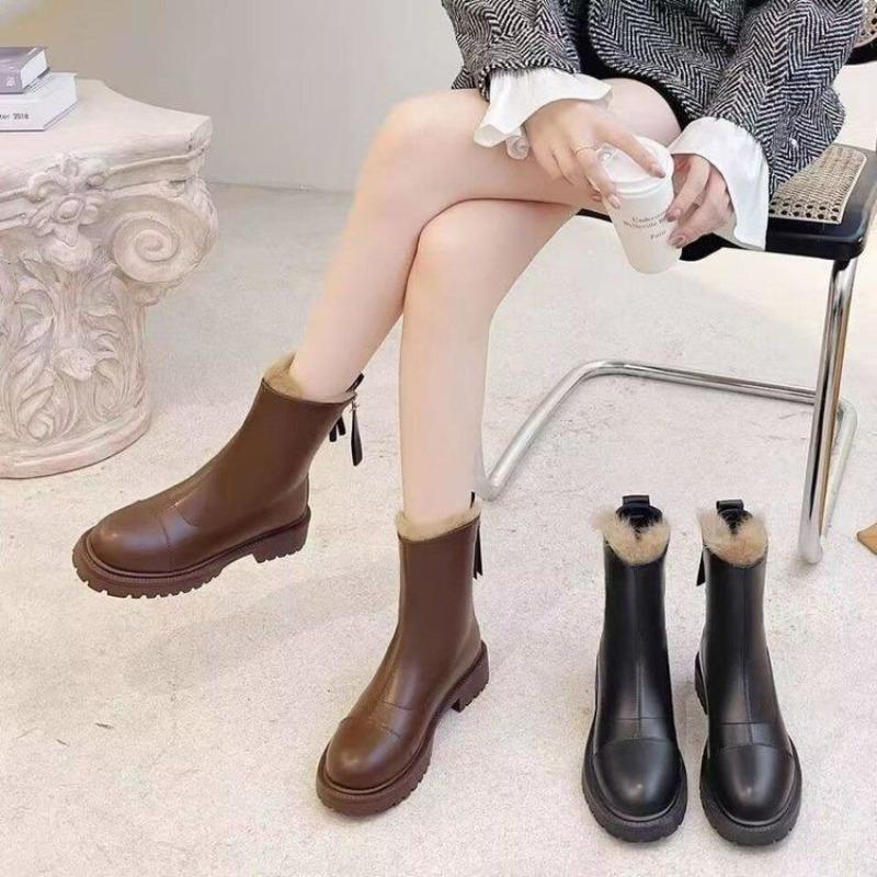 Brown Chelsea Boots Women's Autumn and Winter New Fleece Smoke Boots Platform Martin Boots Women's