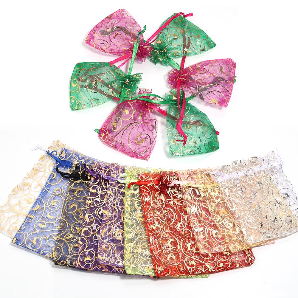 10pcs Drawstring Organza Bags Colorful Jewelry Packaging Bags For Wedding Party Birthday Christmas Gifts Candy Pouches Wholesale