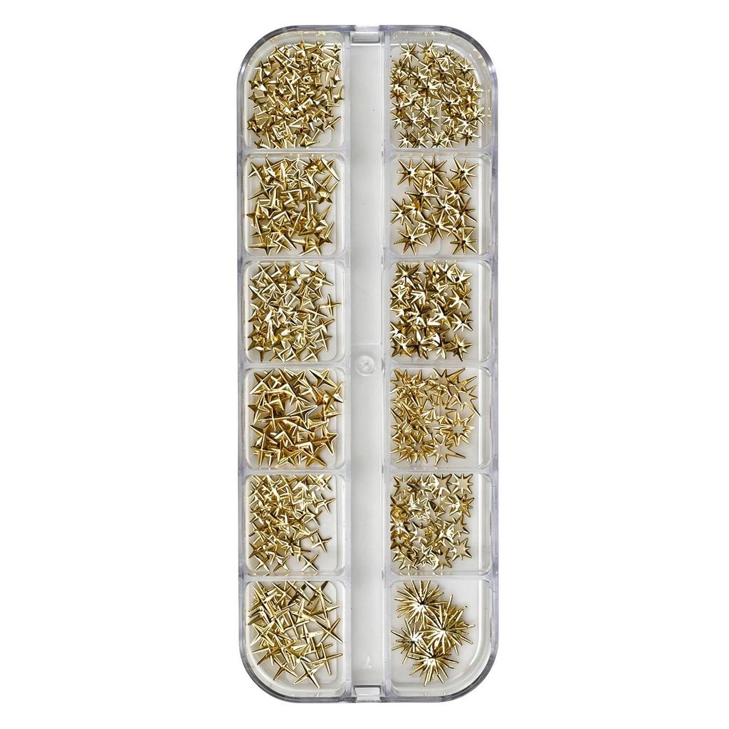 Gold & Silver Starburst 3D Nail Art Rivets - Four-Pointed Stars Decor.