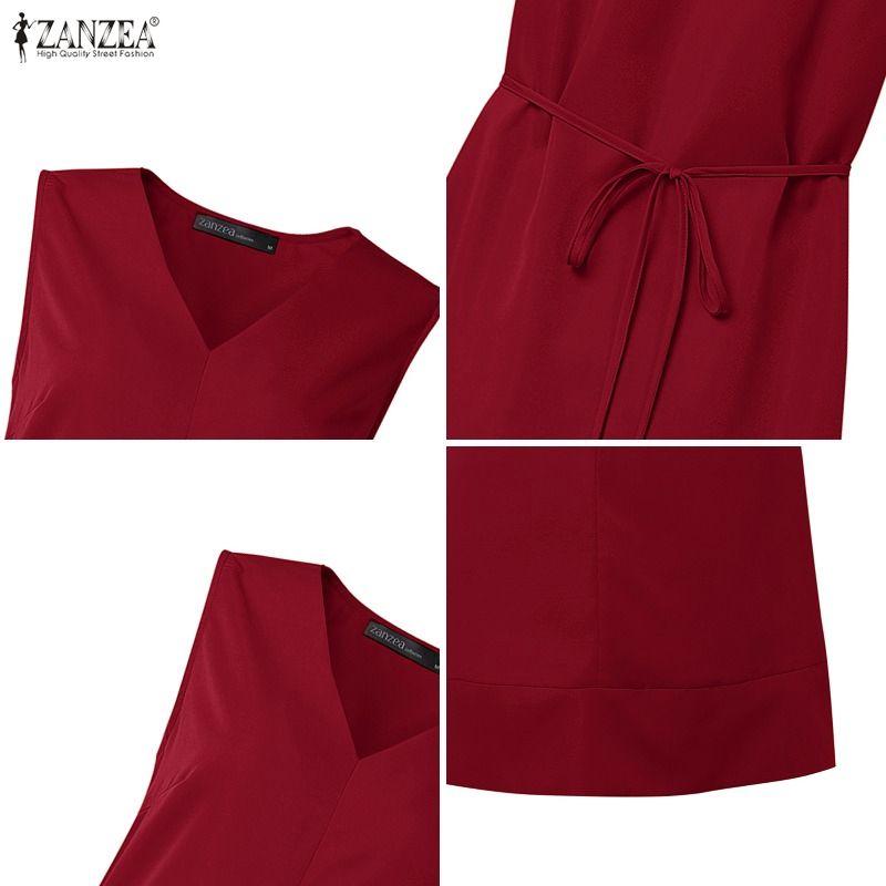 ZANZEA Women Elegant V-Neck Casual Sleeveless Dress