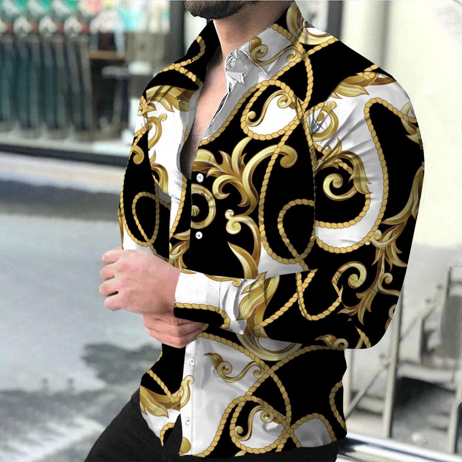 Men s Printed Long Sleeve Shirts Casual Loose Printed Long Sleeve Shirts XL