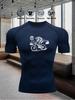 Men's Compression Shirt Quick Dry Navy Blue Gym T-Shirt Mountain Bike Print Workout Sportswear