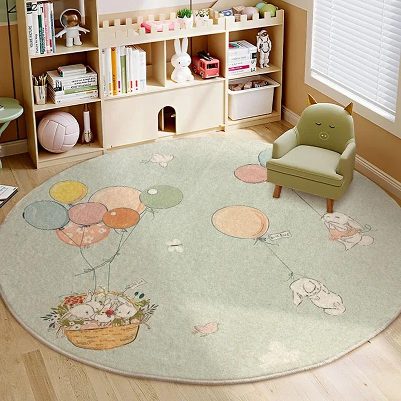Cartoon Style Bedroom Decor Lion Pattern Carpet Cute Round Carpets for Living Room Thick Plush Bedside Rug Fluffy Soft Floor Mat
