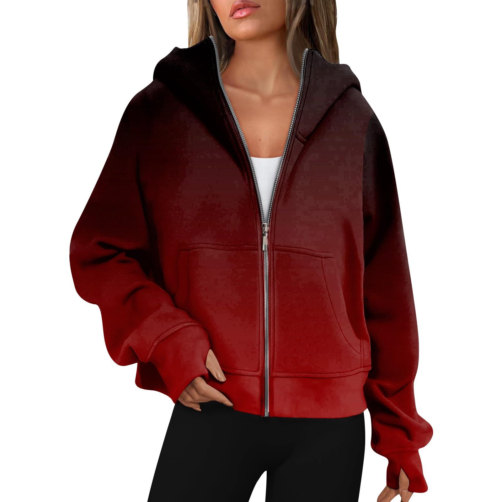 

Женские толстовки с длинным рукавом, повседневные толстовки на молнии, толстовки с отверстиями для большого пальца, пальто, куртки с карманами XL винный