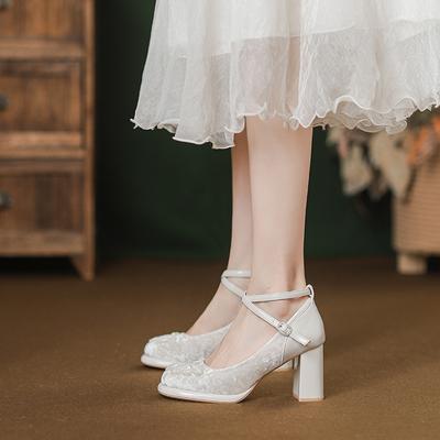 Spring New Super High Heel Mary Jane High Heels French Retro Chinese Style with Waterproof Table Princess Shoes