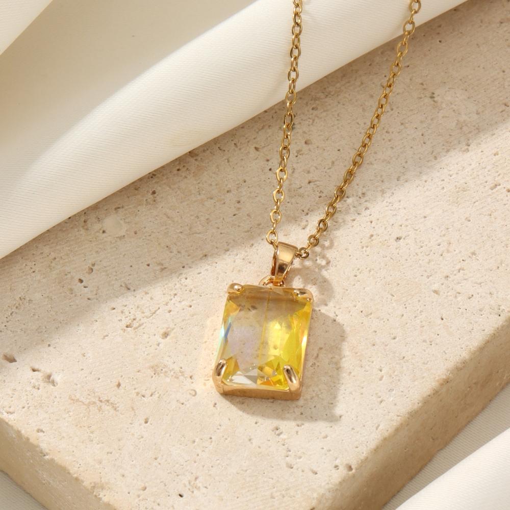 Hollow Square Zirconia Pendant Necklace, Golden Tone Elegant Jewelry for Women