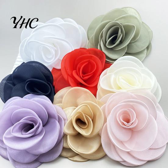 Broche Camélia Occasion Formelle Corsage Style Français Grand Tissu Maillé Mariée Marié Costume de Mariage Manteau Fête de Bal Robe Vêtements Applique Patch DIY
