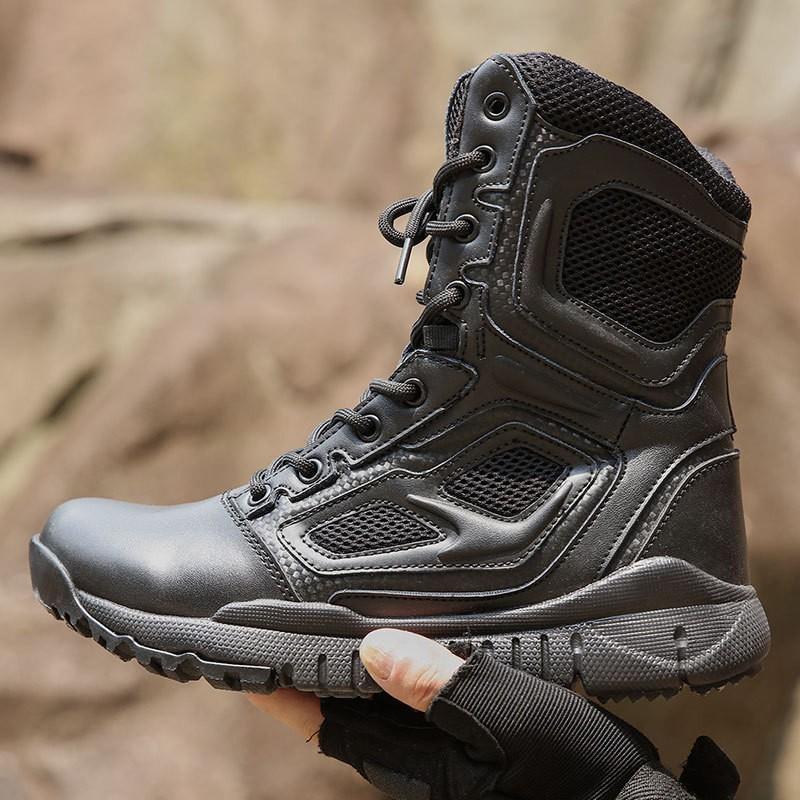 Fashion Anti slip High Quality Black Genuine Leather Boots Rubber Sole Men's Tactical Boots
