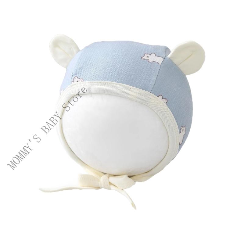 

H3CD Breathable Infant Fetal Cap Breathable Cotton Polyester Bonnet For Newborns 0-5 Months Ear Covering Design