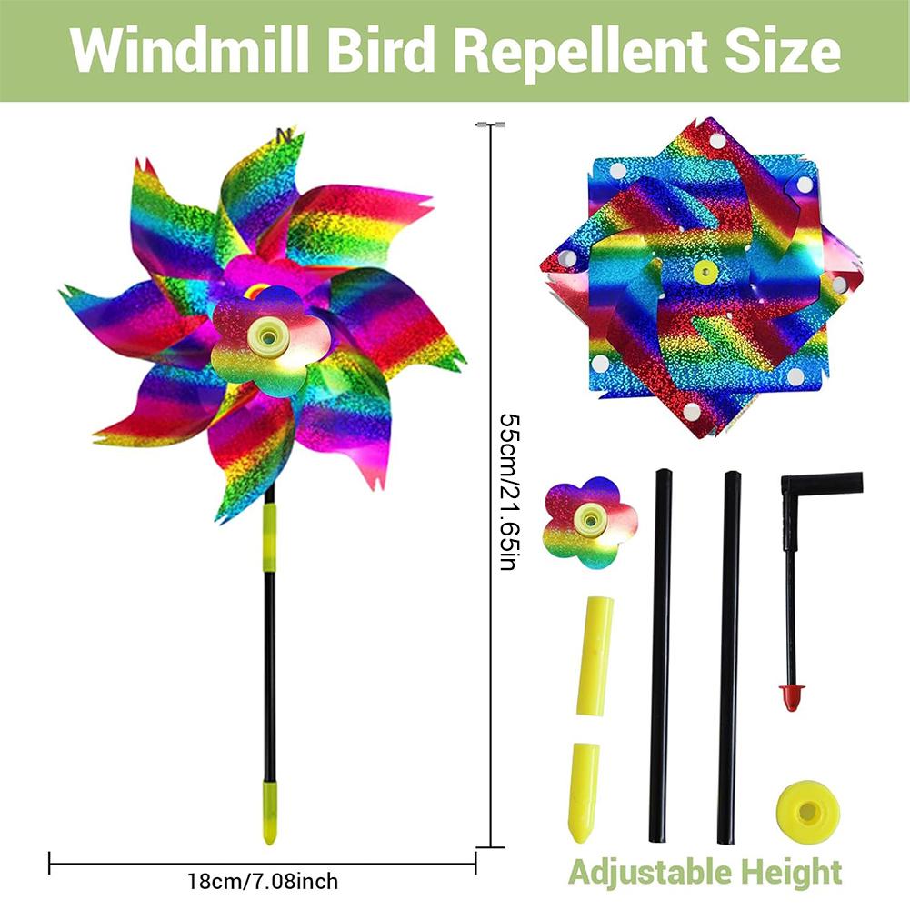 10 Pack Sparkly Bird Repellent Rotating Windmill with Stakes Extra Sparkly Pinwheel Bird Repellent Devices for Garden Yard Decor