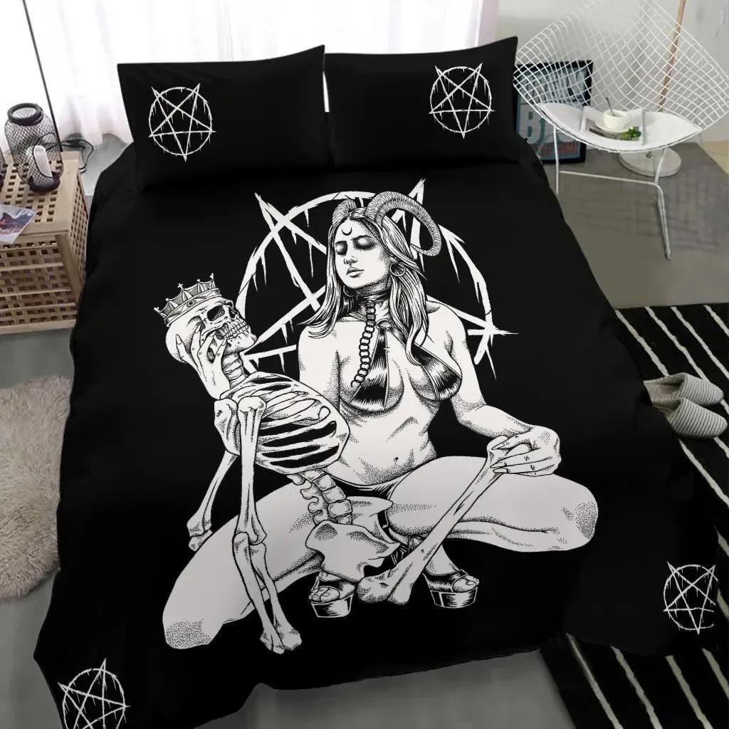 Beding Set Skul Cthulhu Satan Black Goat Printed Cozy Soft Duvet Cover King Quen Twin Single Sized Dimensions Birthday Gift Bedrom Decoration