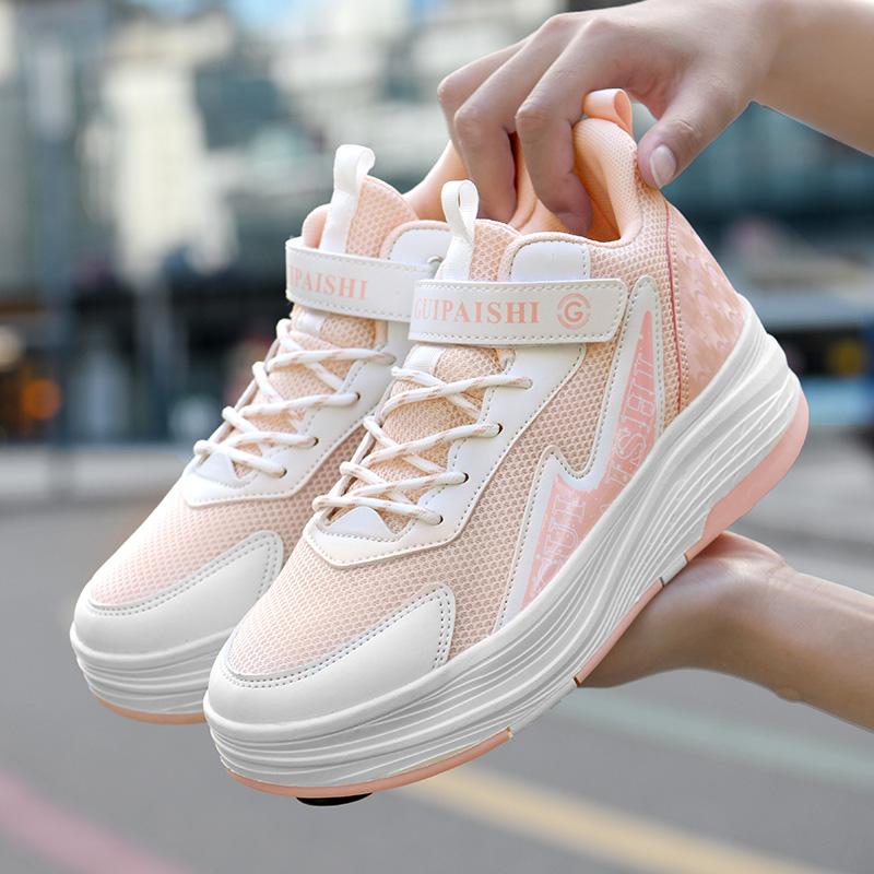 Unisex Button Extension 4 Wheel Roller Skates Shoes New Sneakers With Wheels For Boy Girls Skating Skates Shoes With Wheels