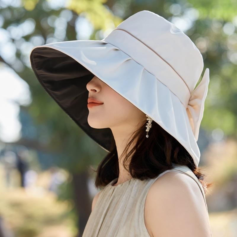 Women's summer bighorn hat outdoor UV protection cycling visor elegant fashion big bow sun hat