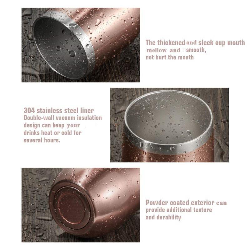 1 sada sklenic na víno bez stopky Nerezová izolovaná sklenice na šálky s víčkem na víno, kávu, nápoje, koktejly