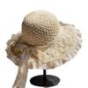 Lace Side Foldable Straw Hat Female Summer Hand-woven Hollow Bow Sun Hat Sunscreen Sunshade Beach Hat